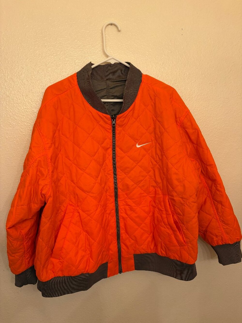 Nike Reversible Quilted Bomber Jacket Full Zip Orange Olive Green 1X
